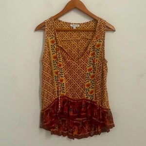 PATRONS OF PEACE Ruffled Boho Hippie Hi Low Hem Top